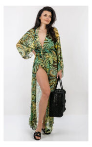 Kimono GUESS plażowe z mieszanki jedwabiu w print zielone