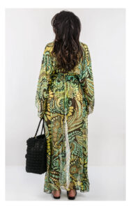Kimono GUESS plażowe z mieszanki jedwabiu w print zielone