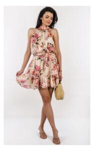 Sukienka GUESS mini w kwiatowy print brzoskwiniowa