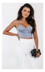 Top ELISABETTA FRANCHI gorset w paski niebieski