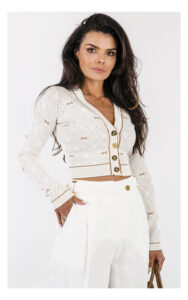 Kardigan ELISABETTA FRANCHI w monogram kremowy