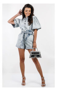 Szorty KARL LAGERFELD jeansowe paperbag w print jasnoniebieskie