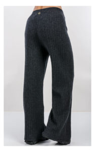 Spodnie TWINSET z prążkowanej dzianiny wide leg antracytowe