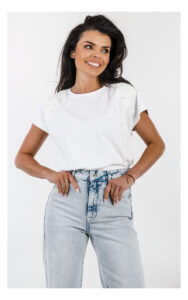 T-shirt TWINSET z haftowanymi kwiatami biały