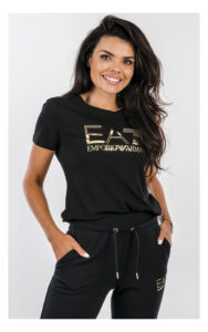 T-shirt EA7 logo z dżetami czarny