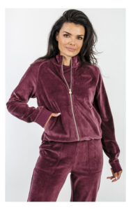 Bluza EA7 welurowa rozpinana bordowa