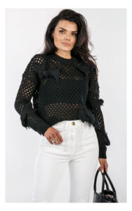 Sweter RED VALENTINO z wełny ażurowy czarny